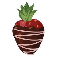 Strawberry in dark chocolate decorated with a zigzag of fruit glaze. Vector illustration isolated on white background.