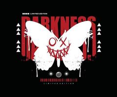 dripping butterfly silhouette , with darkness slogan in spray paint style, for streetwear and urban style t-shirts design, hoodies, etc vector