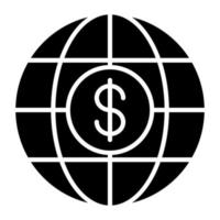 Dollar with globe vector icon concept of world economy