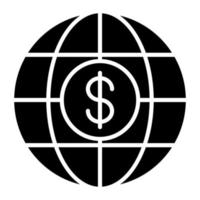 Dollar with globe vector icon concept of world economy