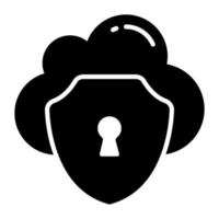 Cloud with protection shield, cloud security icon vector