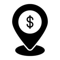 A dollar coin inside map pin concept of bank location vector