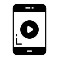 símbolo de reproductor de video dentro del icono de vector de teléfono móvil