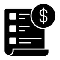 Dollar coin on page concept of invoice vector icon