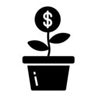 icono de vector de crecimiento de dinero, planta de dinero