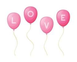 set of pink balloons with letters, the inscription love. Vector cartoon illustration.