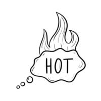 Vector doodle bubble speech with flame and text hot