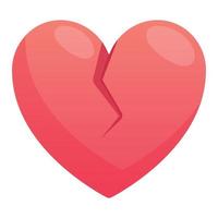 Broken cartoon heart, vector isolated flat icon.