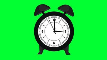 Alarm clock ringing on table 2d cartoon animation 4k. Alarm clock on desk Green screen for wake up. Twin bell timepiece Clock walking Timelapse. Hour Minute Second hands means hope and beginning day. video