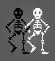 8 bit pixel human skeleton, for game assets and cross stitch patterns, in vector illustrations
