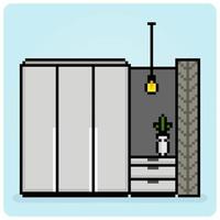 8-bit pixel of wardrobe in vector illustration for game assets. Modern Cabinets in minimalist style