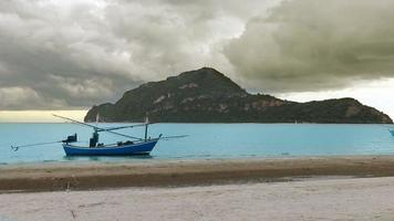 storm clouds and fishing boat in sea, Time Lapse video