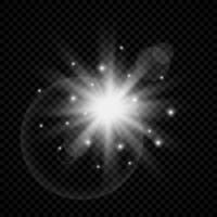 Light effect of lens flares. White glowing lights starburst effects with sparkles. Vector illustration