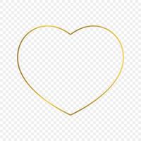 Gold glowing heart shape frame isolated. Shiny frame with glowing effects. Vector illustration.