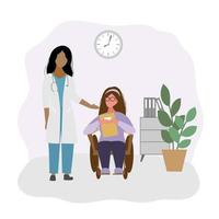 Doctor's appointment with a patient with special needs. Girl consulting a doctor vector