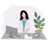 el médico en su oficina en la computadora realiza una consulta en línea. medicina durante el autoaislamiento