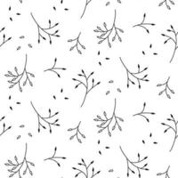 Seamless botanical pattern with hand drawn branches and leaves on white. Abstract floral texture. Wrapping paper vector