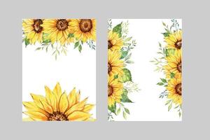 Sunflower Wedding Invitation frame watercolor. Floral frame for wedding invite, greeting cards. Sunflower frame on white background vector