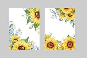 Sunflower Wedding Invitation frame watercolor. Floral frame for wedding invite, greeting cards. Sunflower frame on white background vector