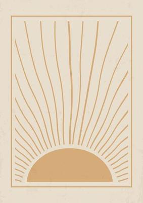 Aesthetic illustrations with abstract sun in frame poster. Modern aesthetic illustration. Bohemian style artistic design for wall decoration