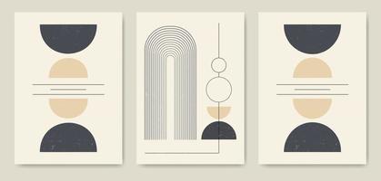 conjunto de carteles de líneas minimalistas y elementos geométricos. ilustraciones estéticas modernas. diseño artístico estilo boho para decoración de paredes vector