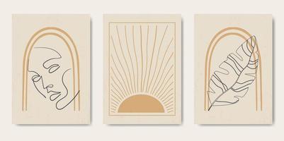 conjunto de carteles de arte abstracto lineal minimalista creativo. ilustraciones estéticas modernas. diseño artístico de estilo bohemio para decoración de paredes vector