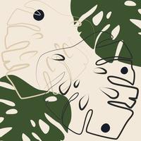 Monstera leaves one line drawing art. Continuous line style. Abstract minimal vector illustration. Vintage illustrations with geometric shapes