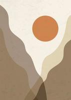 cartel de paisaje de montaña boho abstracto. fondo boho moderno con sol y montañas, decoración de pared minimalista. impresión de arte vectorial a4 vector