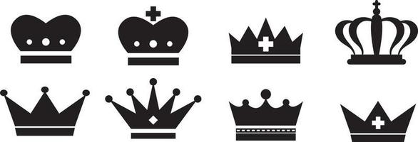 colección de vectores de corona. conjunto de iconos de corona negra. emblema del rey, símbolos reales. exclusivo, vip, símbolo premium, conjunto de iconos vectoriales de signos de lujo. ilustración vectorial en diseño plano