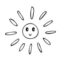 Hand drawn happy sun emoji. Summer doodle. Single vector element for design