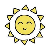 Hand drawn happy sun emoji. Summer doodle. Single vector element for design