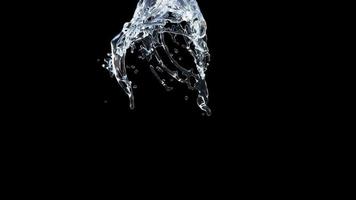 transparent stänk av vatten på svart bakgrund. långsam rörelse 3d illustrering. video