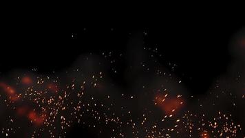 Video von Schweißfunken und Feuer in Richtung Kamera auf schwarzem Hintergrund. 3D-Darstellung.