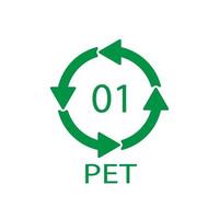 PET 01 recycling code symbol. Plastic recycling vector polyethylene sign.