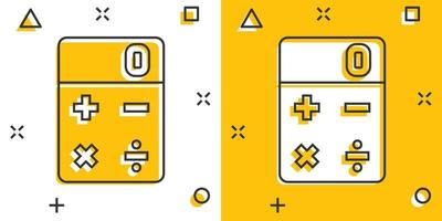 icono de calculadora en estilo cómico. calcular la ilustración vectorial de dibujos animados sobre fondo blanco aislado. concepto de negocio de efecto de salpicadura de cálculo. vector