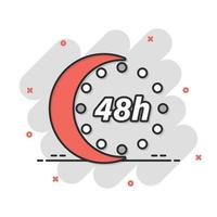 48 hours clock icon in comic style. Timer countdown cartoon vector illustration on isolated background. Time measure splash effect sign business concept.