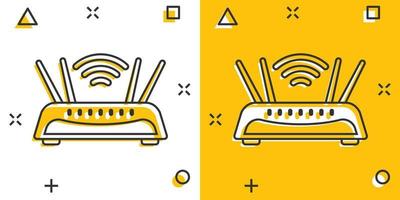 Wifi router icon in comic style. Broadband cartoon vector illustration on white isolated background. Internet connection splash effect business concept.