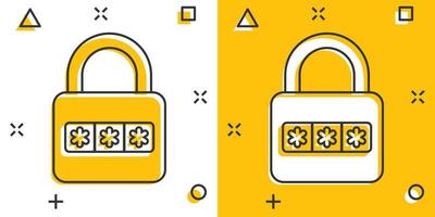 Login icon in comic style. Password access cartoon vector illustration on white isolated background. Padlock entry splash effect business concept.