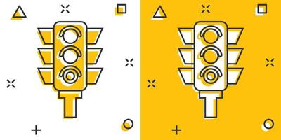 icono de semáforo en estilo cómico. ilustración de vector de dibujos animados de semáforo sobre fondo blanco aislado. concepto de negocio de efecto de salpicadura de encrucijada.