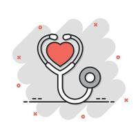 Stethoscope icon in comic style. Heart diagnostic cartoon vector illustration on isolated background. Medicine splash effect sign business concept.