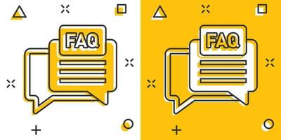 Faq speech bubble icon in comic style. Question cartoon vector illustration on white isolated background. Communication splash effect sign business concept.