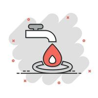 Water tap icon in comic style. Droplet cartoon vector illustration on white isolated background. Faucet falling splash effect sign business concept.