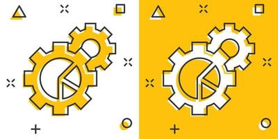 Workflow chart icon in comic style. Gear with diagram cartoon vector illustration on white isolated background. Process organization splash effect business concept.