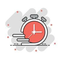 icono de reloj en estilo cómico. ilustración de vector de dibujos animados de negocios y servicios de todo el día sobre fondo aislado. concepto de negocio de signo de efecto de salpicadura de tiempo de servicio rápido.