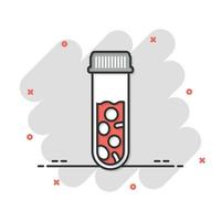 Blood test tube icon in comic style. Hematology cartoon vector illustration on isolated background. Laboratory flask splash effect sign business concept.