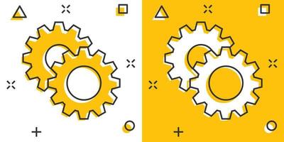icono de vector de engranaje en estilo cómico. ilustración de dibujos animados de rueda dentada sobre fondo blanco aislado. concepto de negocio de efecto de salpicadura de rueda dentada.