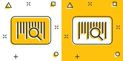 icono de código de barras en estilo cómico. ilustración vectorial de dibujos animados de distribución de productos sobre fondo blanco aislado. concepto de negocio de efecto de salpicadura de código de barras. vector