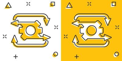 Workflow icon in comic style. Gear effective cartoon vector illustration on white isolated background. Process organization splash effect business concept.