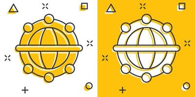 icono del planeta tierra en estilo cómico. ilustración de vector de dibujos animados geográficos de globo sobre fondo blanco aislado. concepto de negocio de efecto de salpicadura de comunicación global.