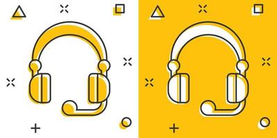 Helpdesk icon in comic style. Headphone cartoon vector illustration on white isolated background. Chat operator splash effect business concept.